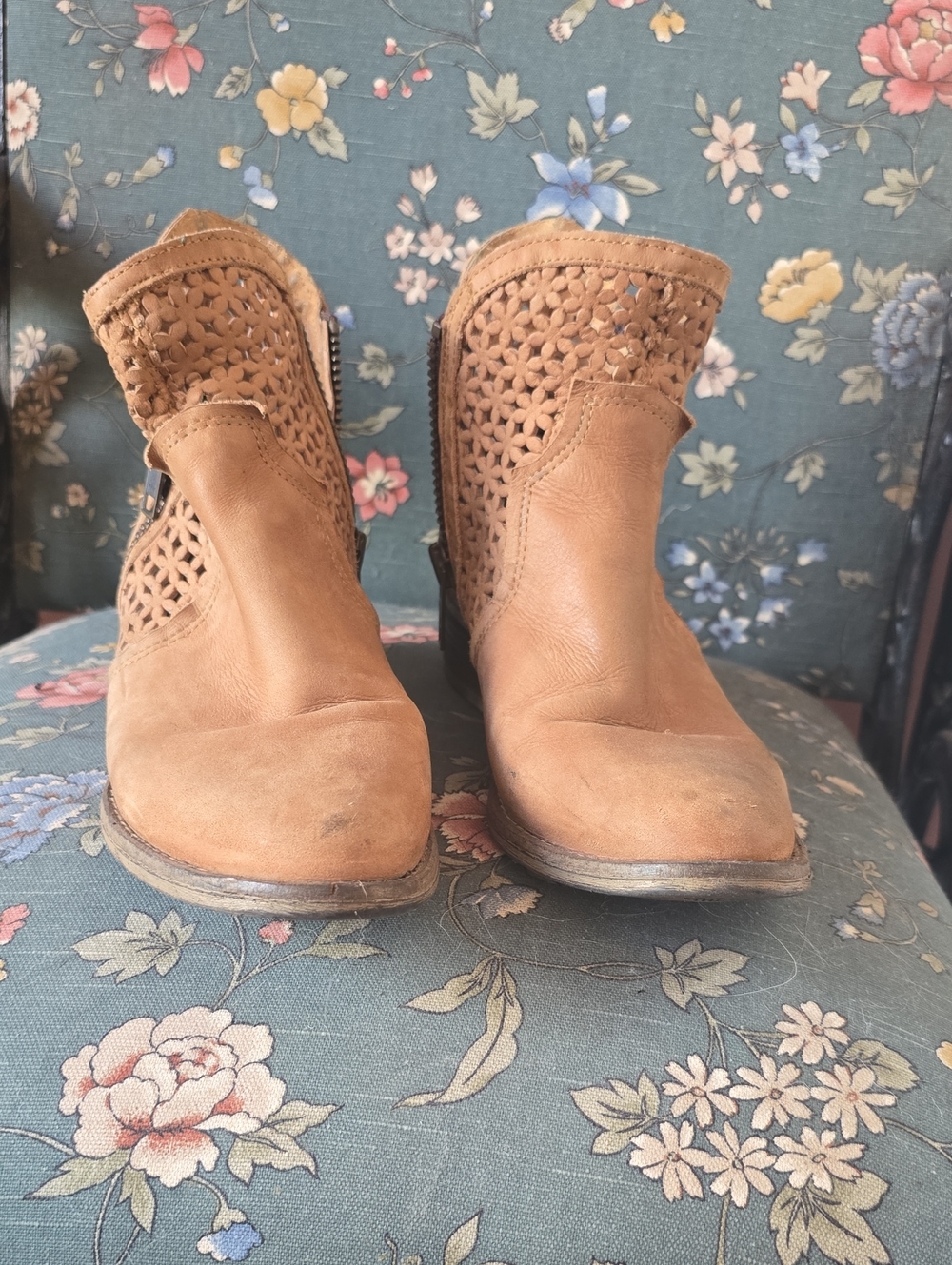 Women’s Tan Perforated Ankle Boots
